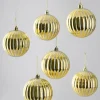 3in Round Gold Hand-Painted Plastic Pumpkin Balls (80mm), Set of 6