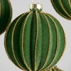 3in Round Gold Lined Christmas Green Velvet Glass Ornament, Set of 6