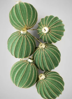 3in Round Gold Lined Christmas Green Velvet Glass Ornament, Set of 6