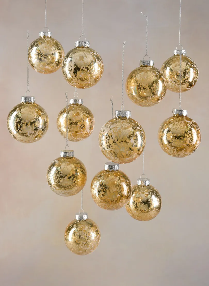 3in Round Gold Mercury Glass Plastic Ornament Ball