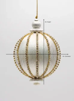 4in Round Gold Rhinestone White Hanging Decorative Ornament