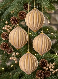 4in Round Gold Velvet & Rhinestone Decorative Hanging Ball Ornament