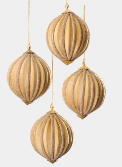 4in Round Gold Velvet & Rhinestone Decorative Hanging Ball Ornament