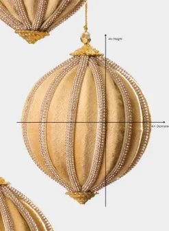 4in Round Gold Velvet & Rhinestone Decorative Hanging Ball Ornament
