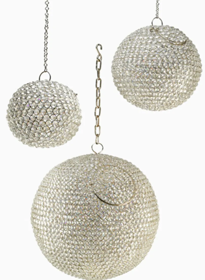6in Round Hanging Nickel & Crystal Ball