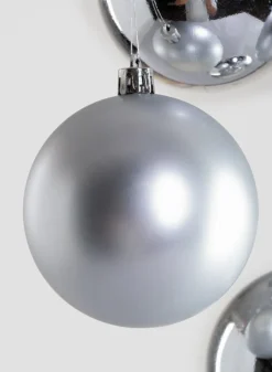 3in Round Matte & Shiny Silver Ornament Plastic Ball, Set of 16