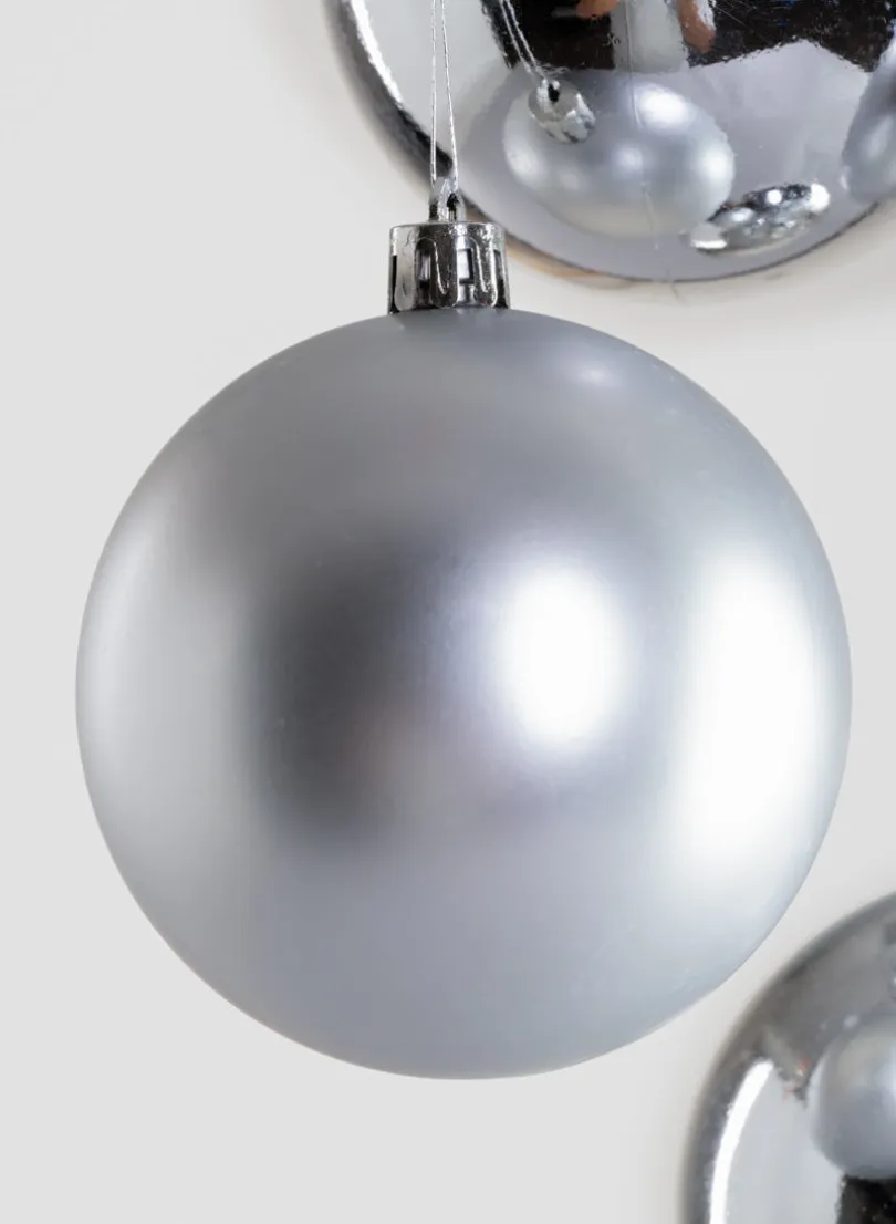 3in Round Matte & Shiny Silver Ornament Plastic Ball, Set of 16