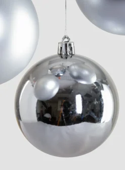 3in Round Matte & Shiny Silver Ornament Plastic Ball, Set of 16