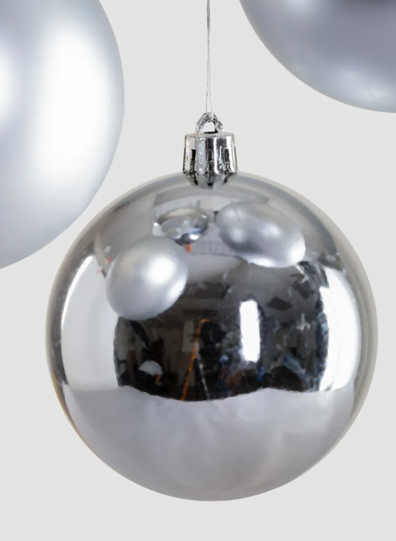 3in Round Matte & Shiny Silver Ornament Plastic Ball, Set of 16