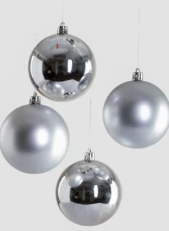 3in Round Matte & Shiny Silver Ornament Plastic Ball, Set of 16