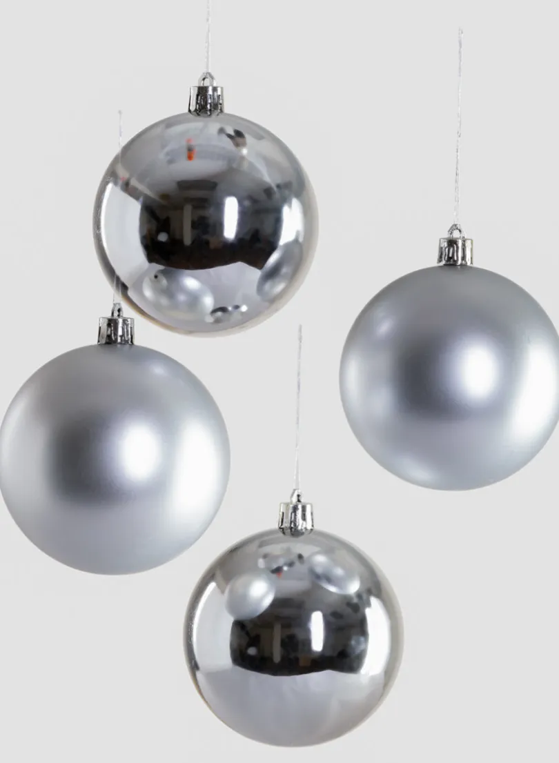3in Round Matte & Shiny Silver Ornament Plastic Ball, Set of 16
