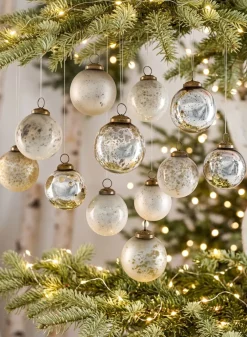 2.5in Round Matte & Shiny Vintage Glass Ornaments, Set of 12