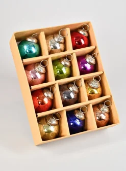 2in Round Multicolor Glass Ball Ornament, Set of 12
