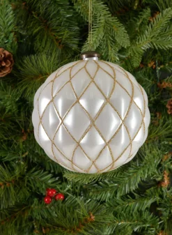 6in Round Pearl Gold Line Plastic Ornament