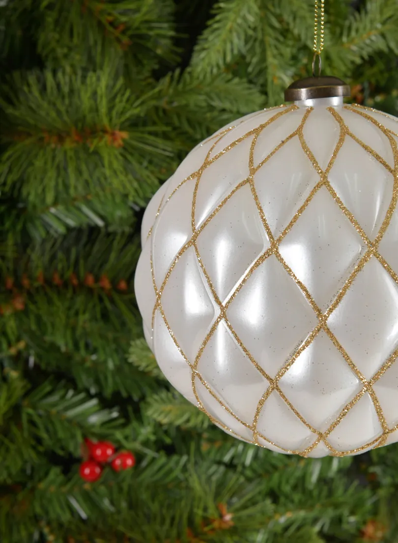 6in Round Pearl Gold Line Plastic Ornament