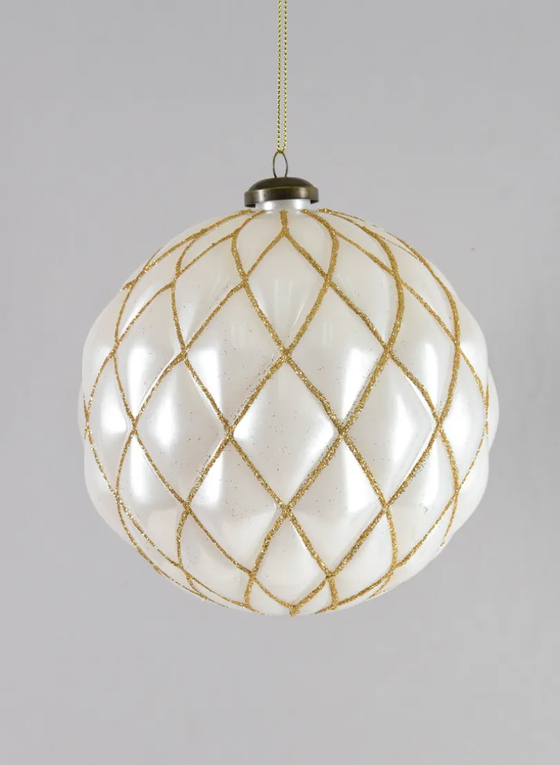 6in Round Pearl Gold Line Plastic Ornament