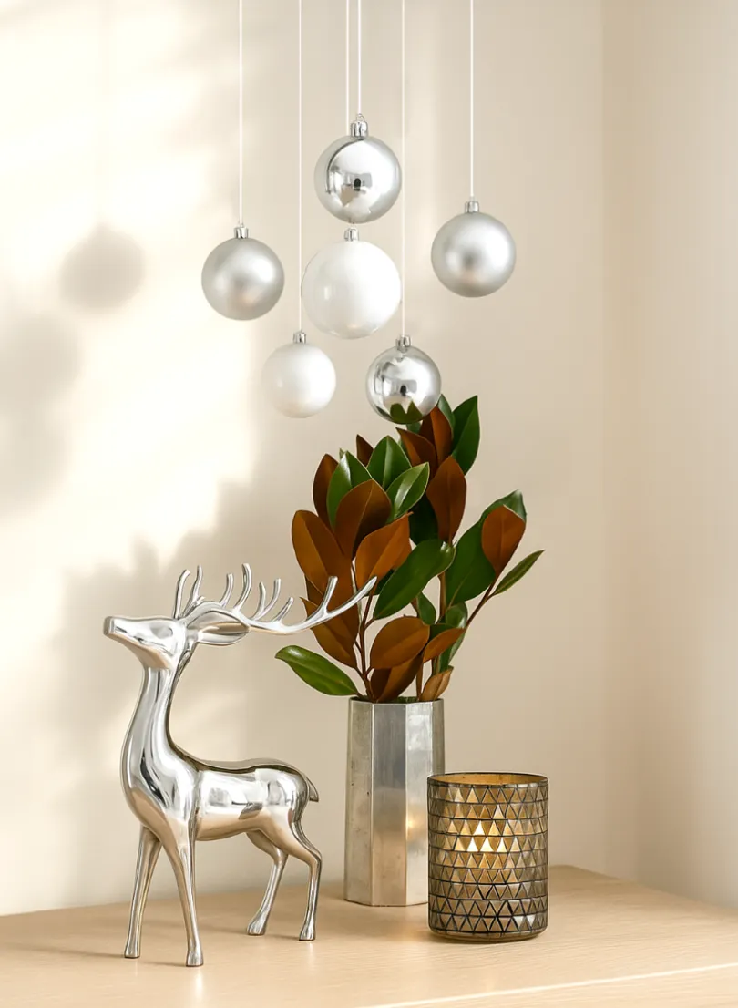3in Round Pearl, Matte, Light, & Shiny Silver Ornament Plastic Ball, Set of 16