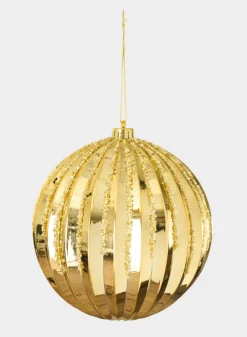 8in Round Plastic "Real Glass Look" Glitter Glazed Gold Ornament