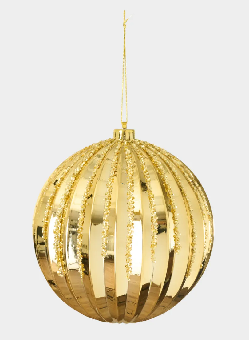 8in Round Plastic "Real Glass Look" Glitter Glazed Gold Ornament