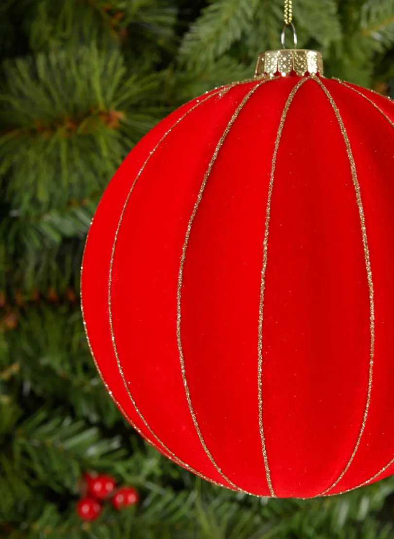 6in Round Red Flocked Plastic Ornament