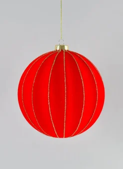 6in Round Red Flocked Plastic Ornament