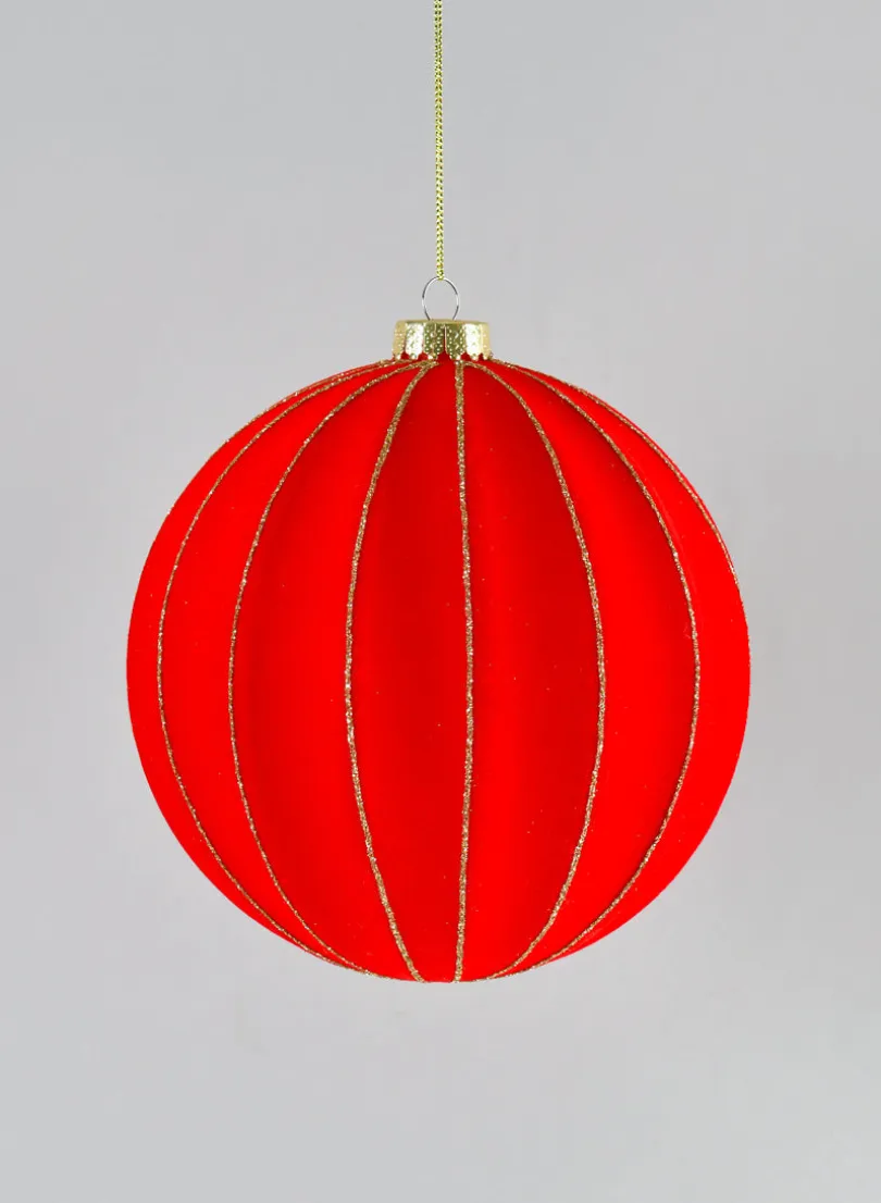 6in Round Red Flocked Plastic Ornament
