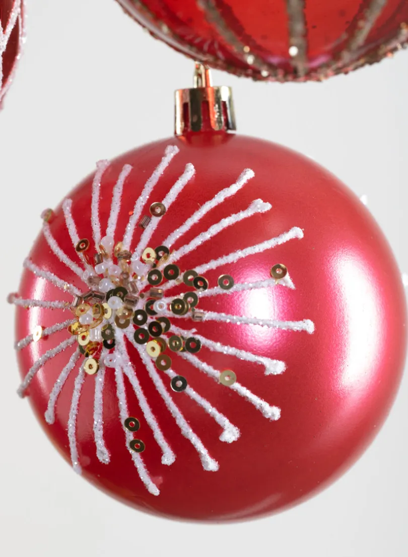 3in Round Red Luxe Ornament Collection, Set of 16