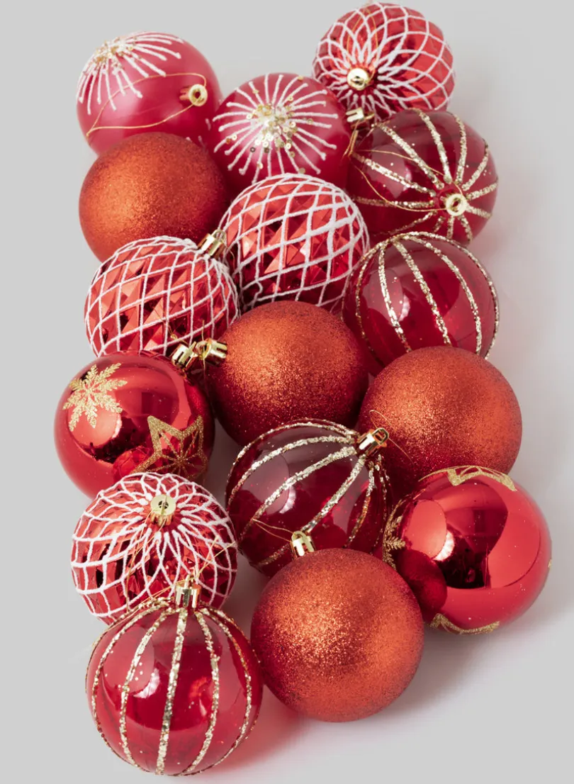 3in Round Red Luxe Ornament Collection, Set of 16