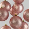 3in Round Rose Gold Glitter Ball Plastic Ornament, Set of 12