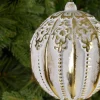 4in Round Royal Etched Gold White Plastic Ornament
