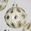 4in Round Royal Gold Glitter Glass Ornament, Set of 4