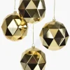 3in Round Shiny Gold Diamond Plastic Ornament Ball, Set of 4