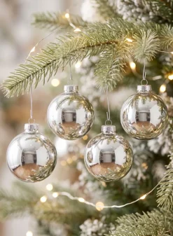 3 1/8in Round Shiny Silver Glass Ornament Balls (80mm)