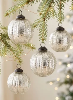 3in Round Silver Beaded Glass Ornament Ball, Set of 9