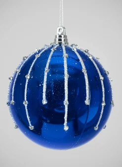 4in Round Silver Dust Lined Cobalt Blue Plastic Ornament Ball