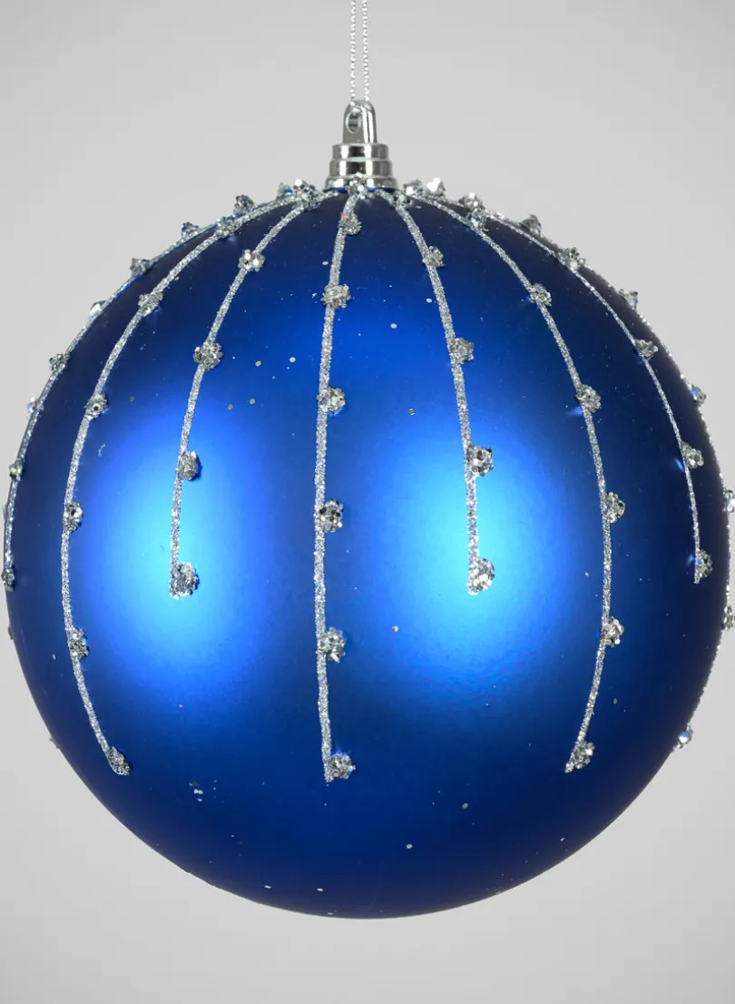 6in Round Silver Dust Lined Matte Blue Plastic Ornament Ball