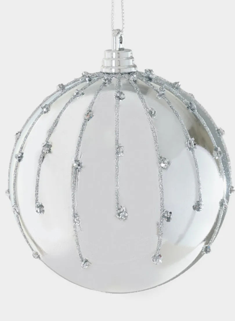 4in Round Silver Dust Lined Shiny Plastic Ornament Ball