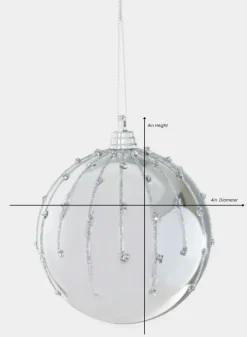 4in Round Silver Dust Lined Shiny Plastic Ornament Ball