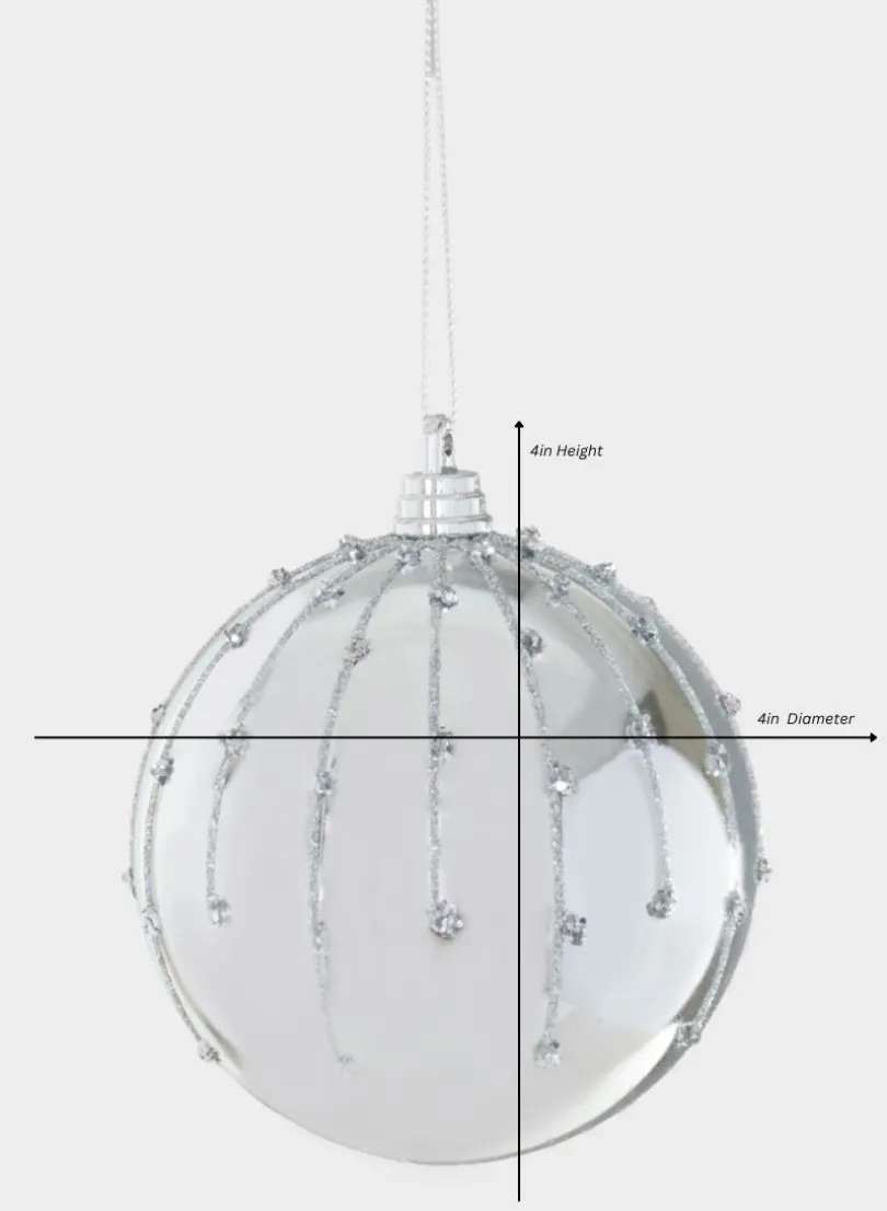 4in Round Silver Dust Lined Shiny Plastic Ornament Ball