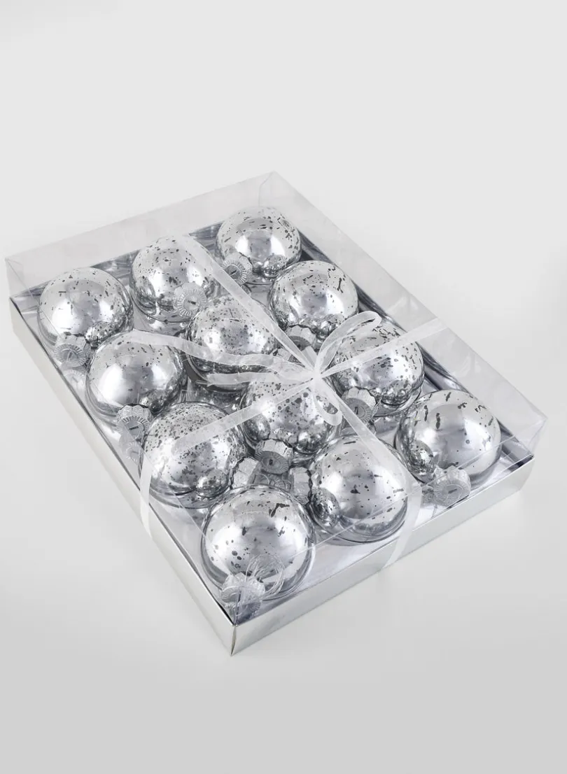 3in Round Silver Mercury Glass Plastic Ornament Ball, Set of 12