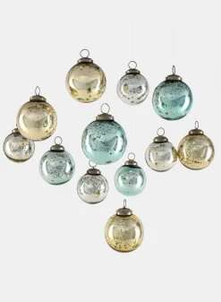 2.5in Round Vintage Glass Ornament Balls, Set of 12