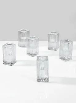 3in Square Fluted Glass Candlestick, Set of 6