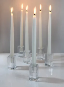 3in Square Fluted Glass Candlestick, Set of 6