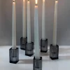 3in Square Smoke Fluted Glass Candlestick, Set of 6