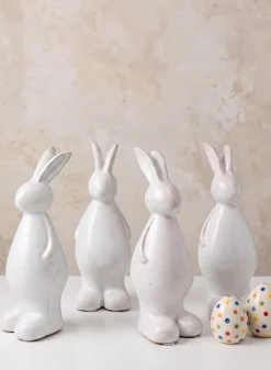 7.5in Tall Aged White Porcelain Rabbit, Set of 4
