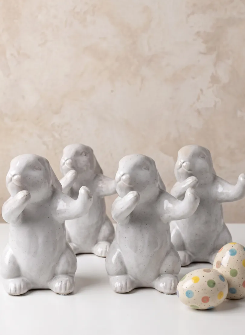 6.5in Tall Aged White Porcelain Rabbit, Set of 4