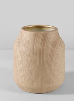 6in Tall Ajisai Natural Wood Look Ceramic Deco Vase
