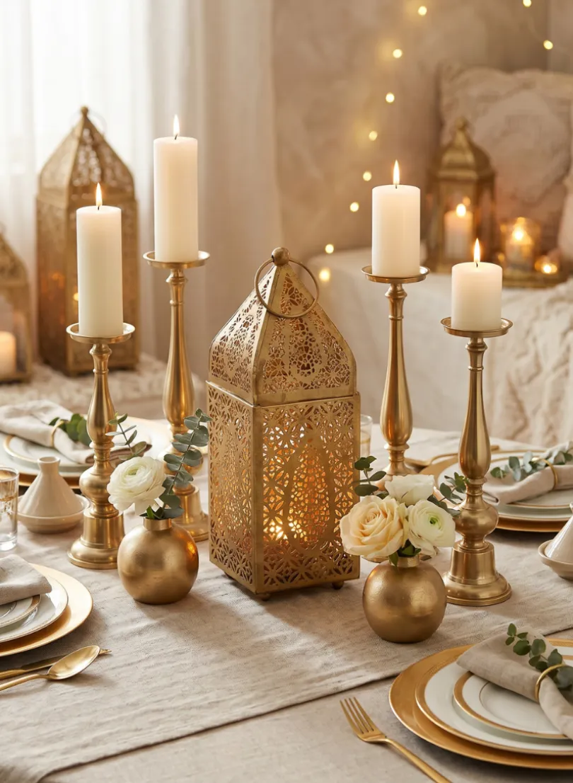 8.5in Tall Alhambra Gold Square Lantern