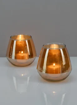 3.75in Tall Almaria Amber Luster Glass Holder, Set of 2