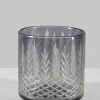4in Tall Almira Palm Smoke Gray Cut Work Cylinder Glass Candleholder